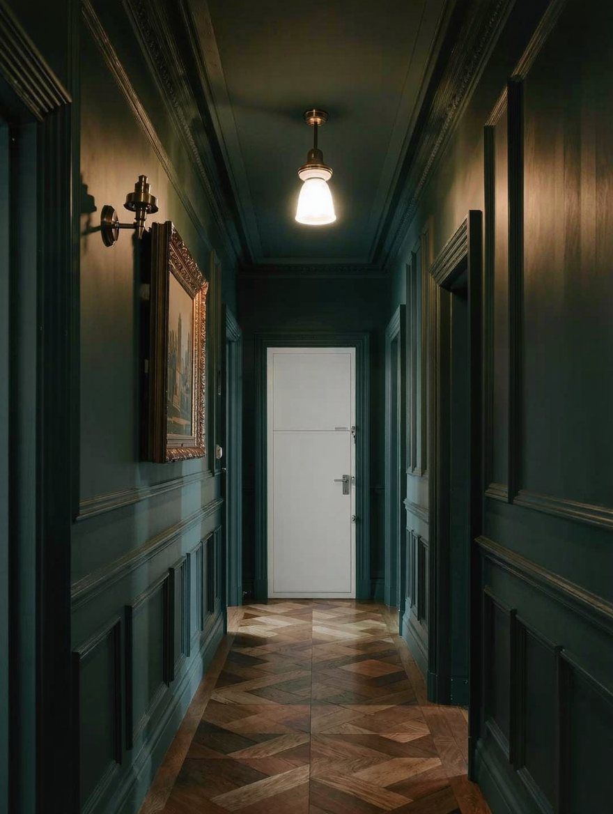 Panelled hallway with the consumer unit cupboard